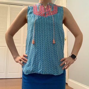 J. Crew Sleeveless Blue Geometric Print Top 0 EUC